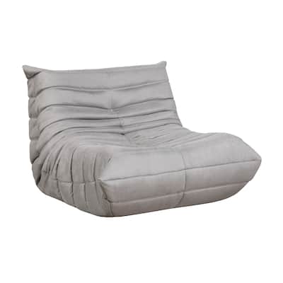 Revena Accent Floor Chair, Pleated Gray Microfiber Fabric, Curved
