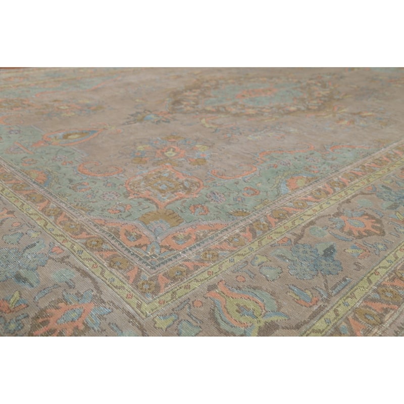 Distressed Gray Tabriz Persian Vintage Area Rug Handmade Wool Carpet - 8'8"x 12'0"