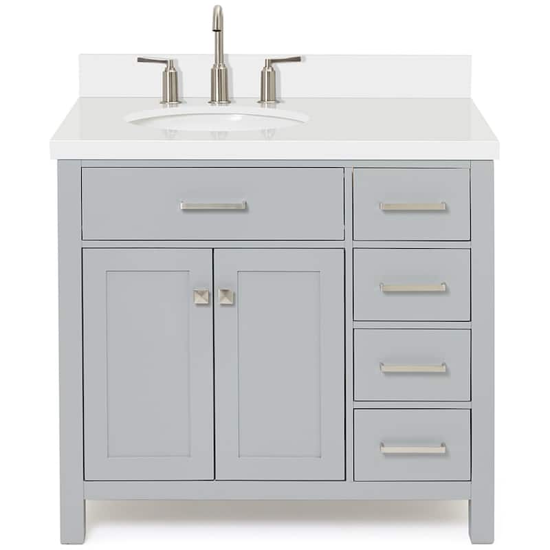 Ariel H037SLWQOVO Bristol 36" Thick Quartz Vanity Top - Grey - Ash Finish