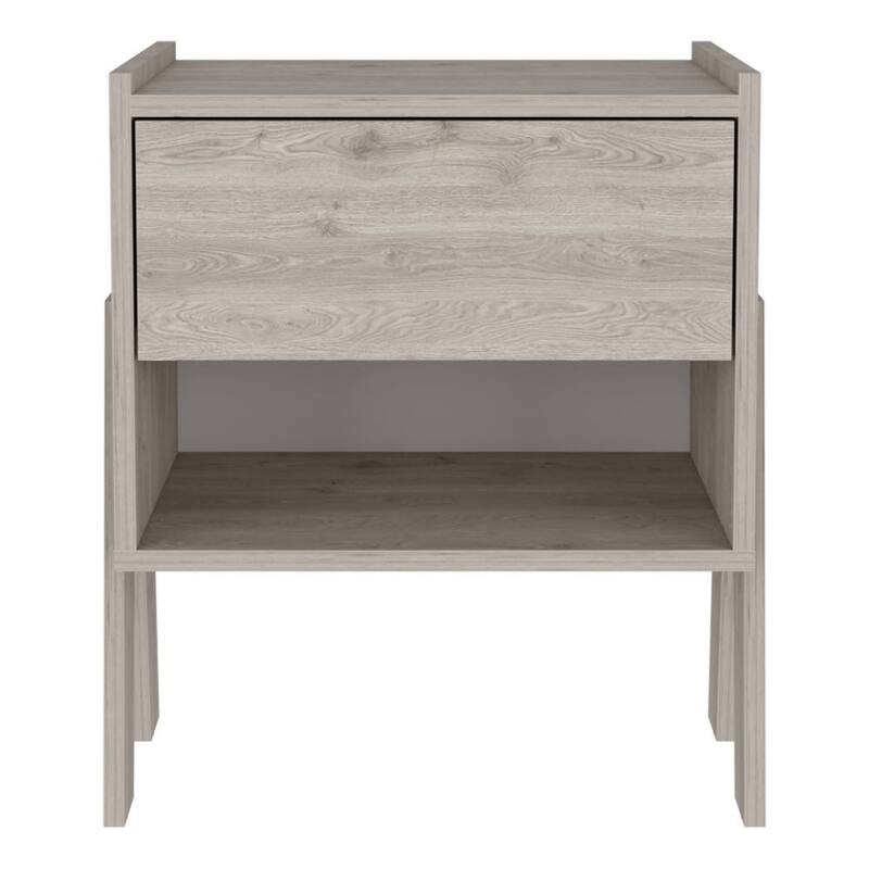 22" Rectangular Nightstand with Drawer and Shelf Wooden End Table for Modern Bedrooms - Light-Grey