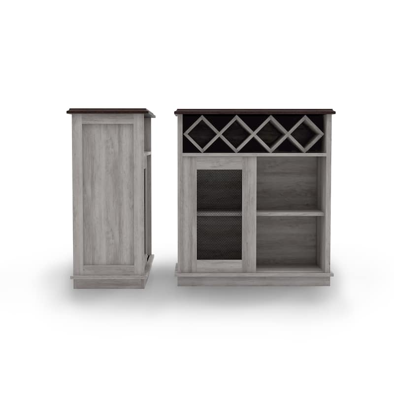 DH BASIC Farmhouse Four Shelf and Four Bottle Lattice-like Wine Buffet by Denhour