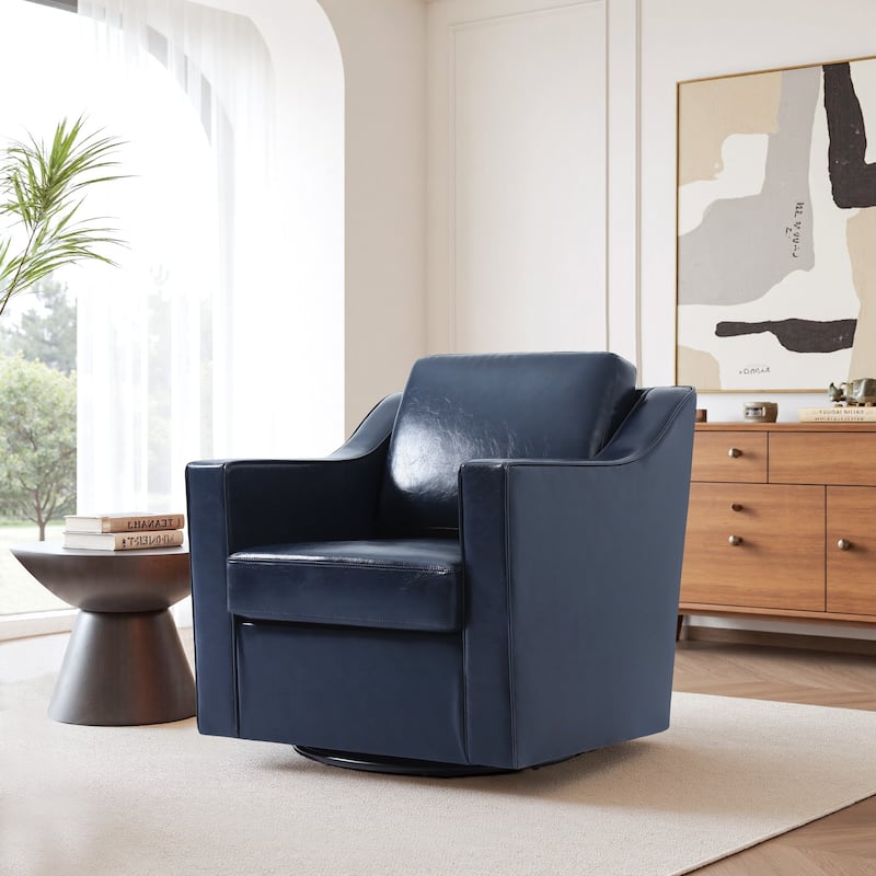 30'' W Vegan Leather/Chenille Swivel Accent Chair with Armrest