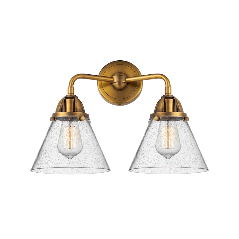 Innovations Lighting Nouveau 2 Cone - 2 Light 16" Bath Vanity Light - Brushed Brass/Seedy