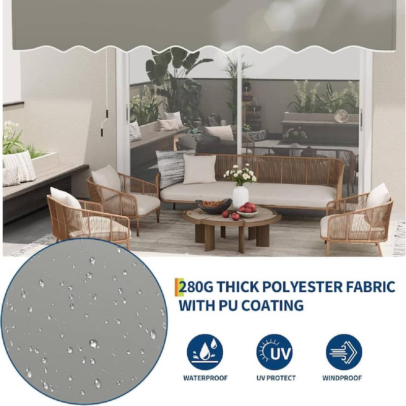 13'x10' Retractable Waterproof Patio Awning, Sun Shade Awning with Manual Crank Handle - N/A