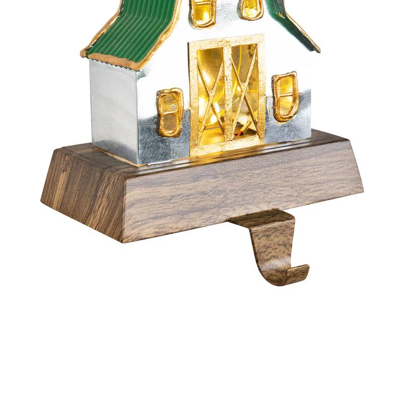 Set of 2 LED Lighted Galvanized Barn Christmas Stocking Holders 5.5"