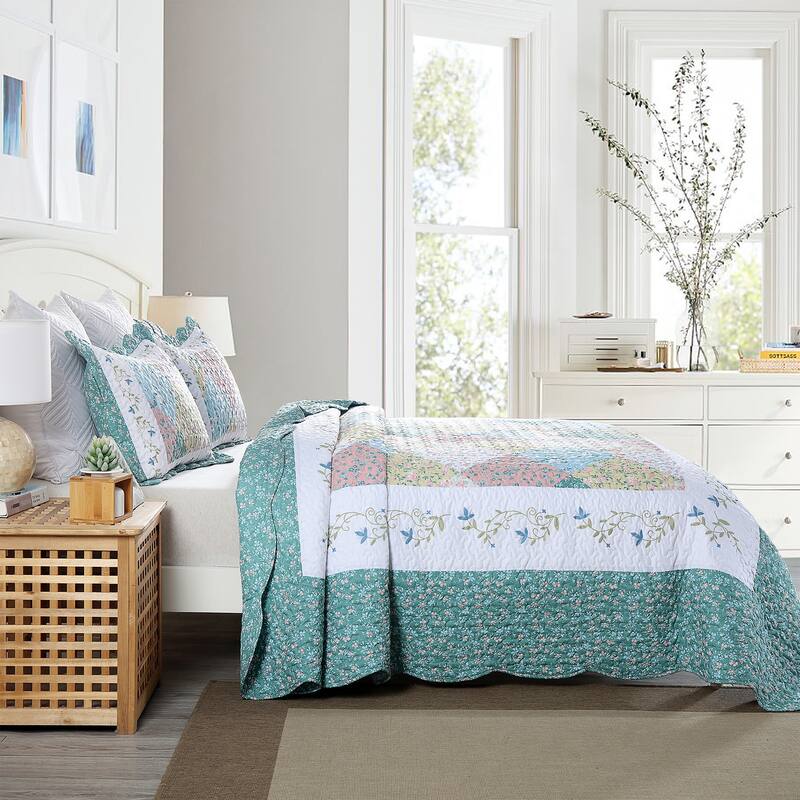 MarCielo 3 Piece Printed Quilt Set Lightweight Bedspread Set Lily