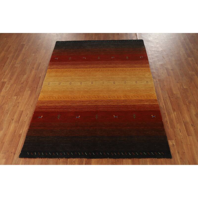 Hand Knotted Oriental 100% Wool Carpet Tribal Stripe Multi-Colored Gabbeh Area Rug - 7' 6'' X 5' 4''