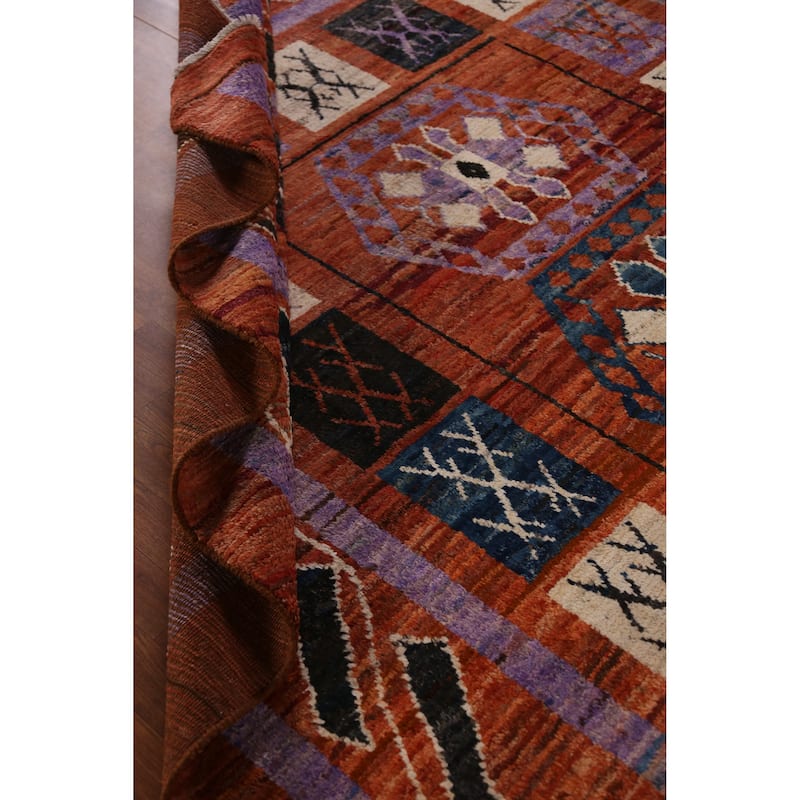 Orange Tribal Geometric Moroccan Oriental Rug Hand-Knotted Wool Carpet - 8'9" x 9'11"