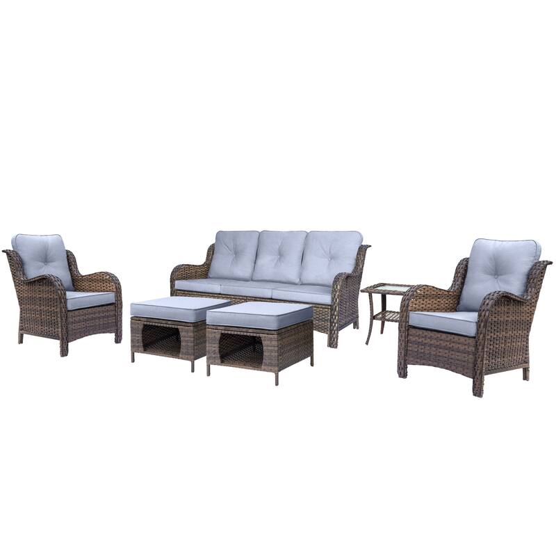 High Back Brown Wicker Outdoor Patio Furniture Sets with Patio Chairs