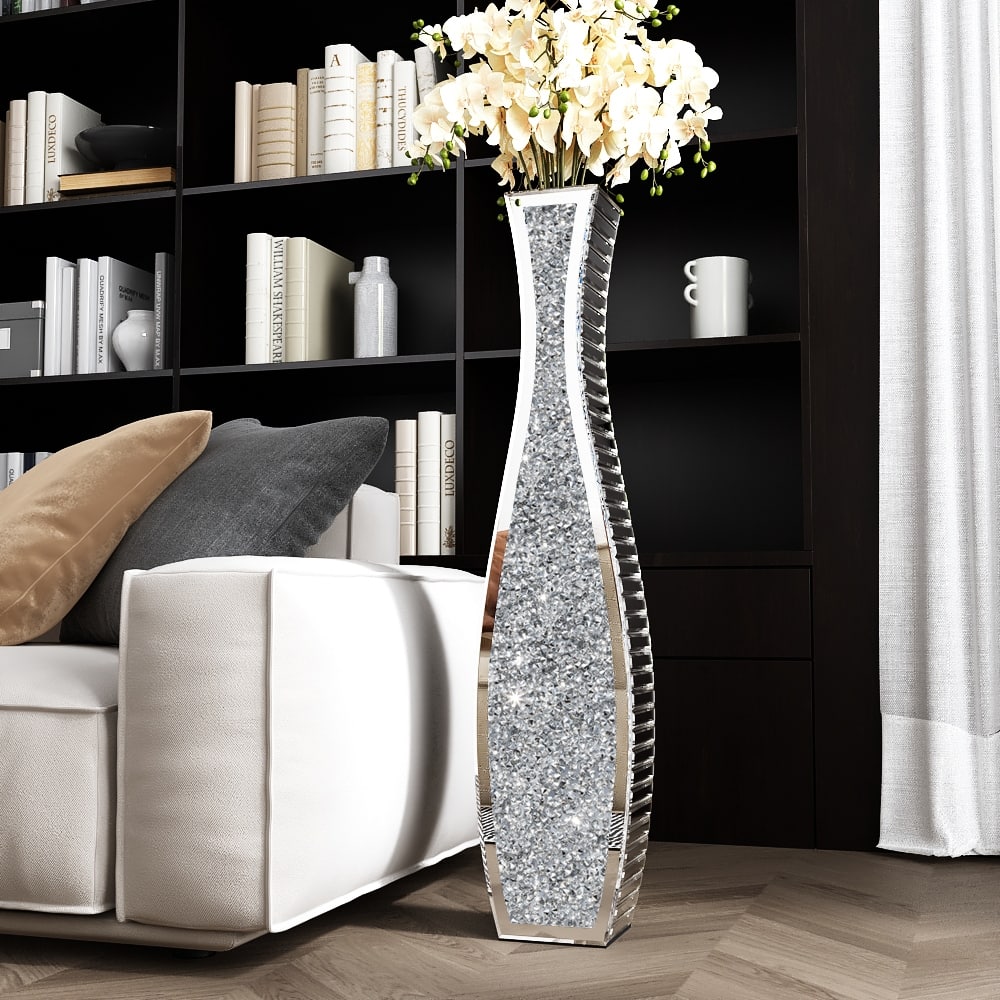 Glam Tall Floor Vase with Crushed Diamond Inlay