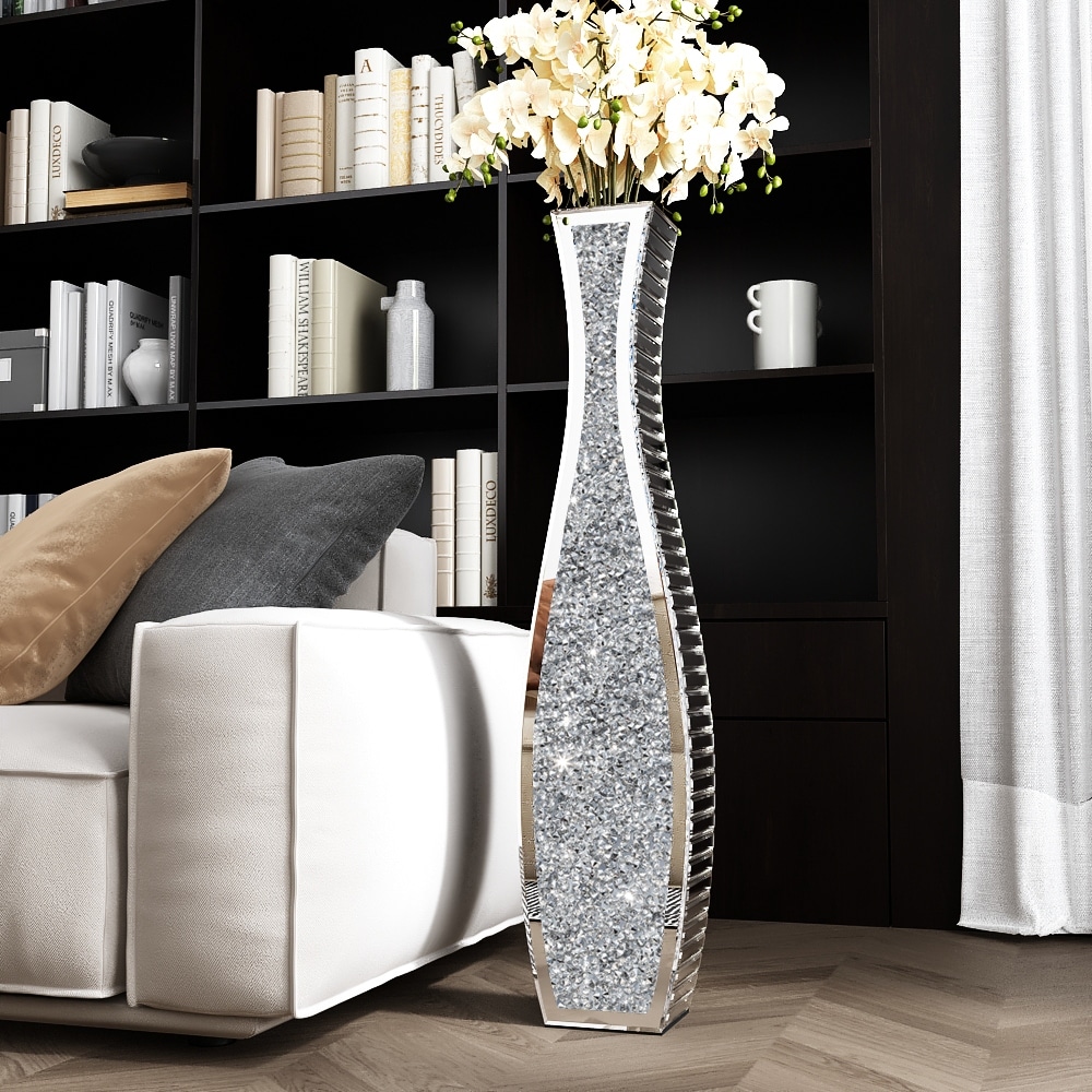Glam Tall Floor Vase with Crushed Diamond Inlay