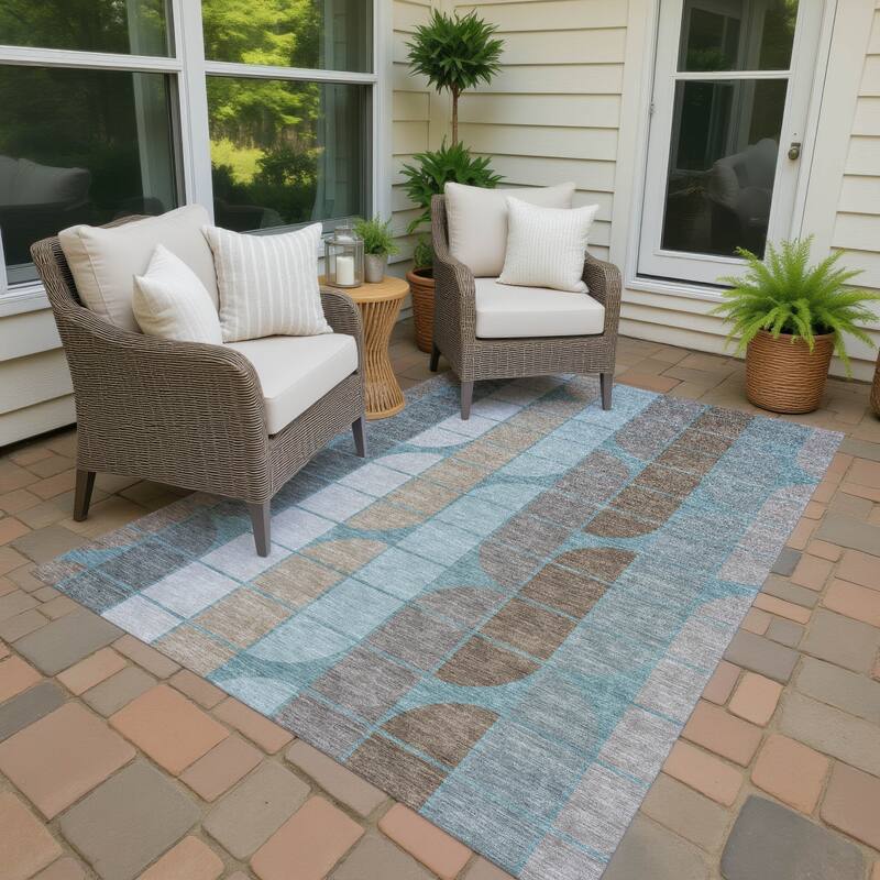 Machine Washable Indoor/ Outdoor Modern Finch Chantille Rug - Teal - 10' x 14'