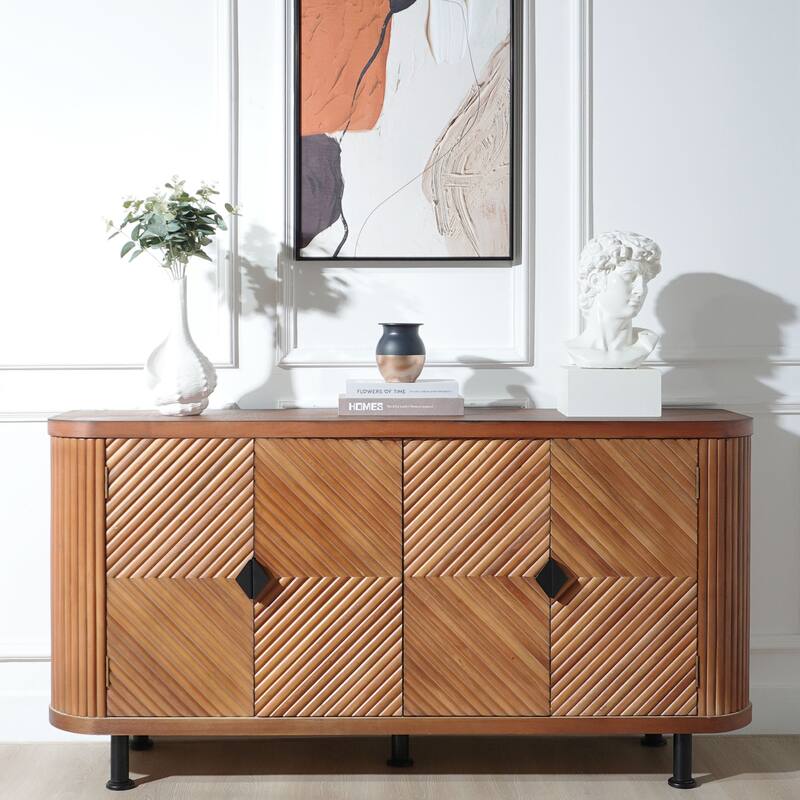 Modern Buffet Cabinet with Adjustable Shelves and Four Doors for Hallway, Entryway, Living Room - Brown,Dark Brown