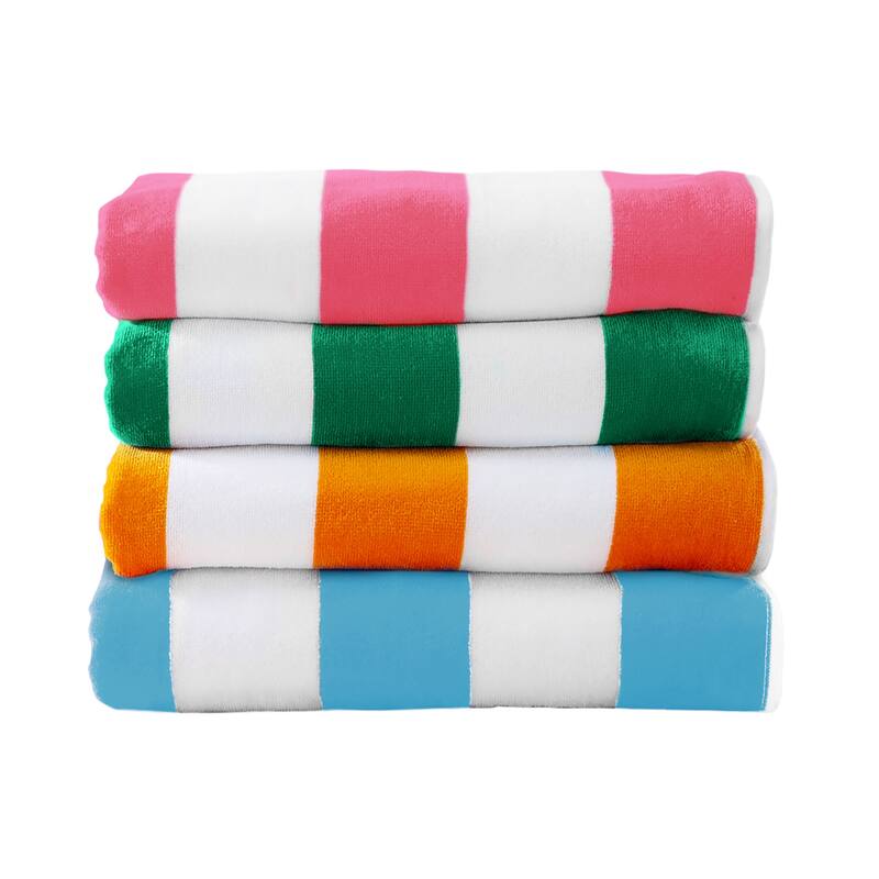 Linery & Co. Cotton Stripe Beach Towel, 4 Pack - 30" x 60" - 4 Pack- 30" x 60" - Multi - Pink, Green, Air Blue, Orange