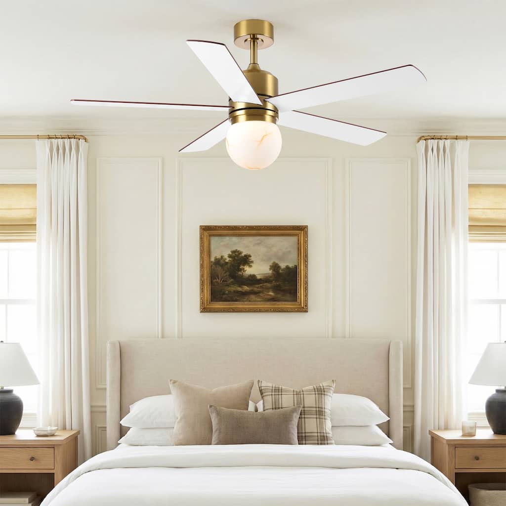 52" Modern Brushed Gold Bubble Glass Dimmable Ceiling Fan with LED Light and Remote