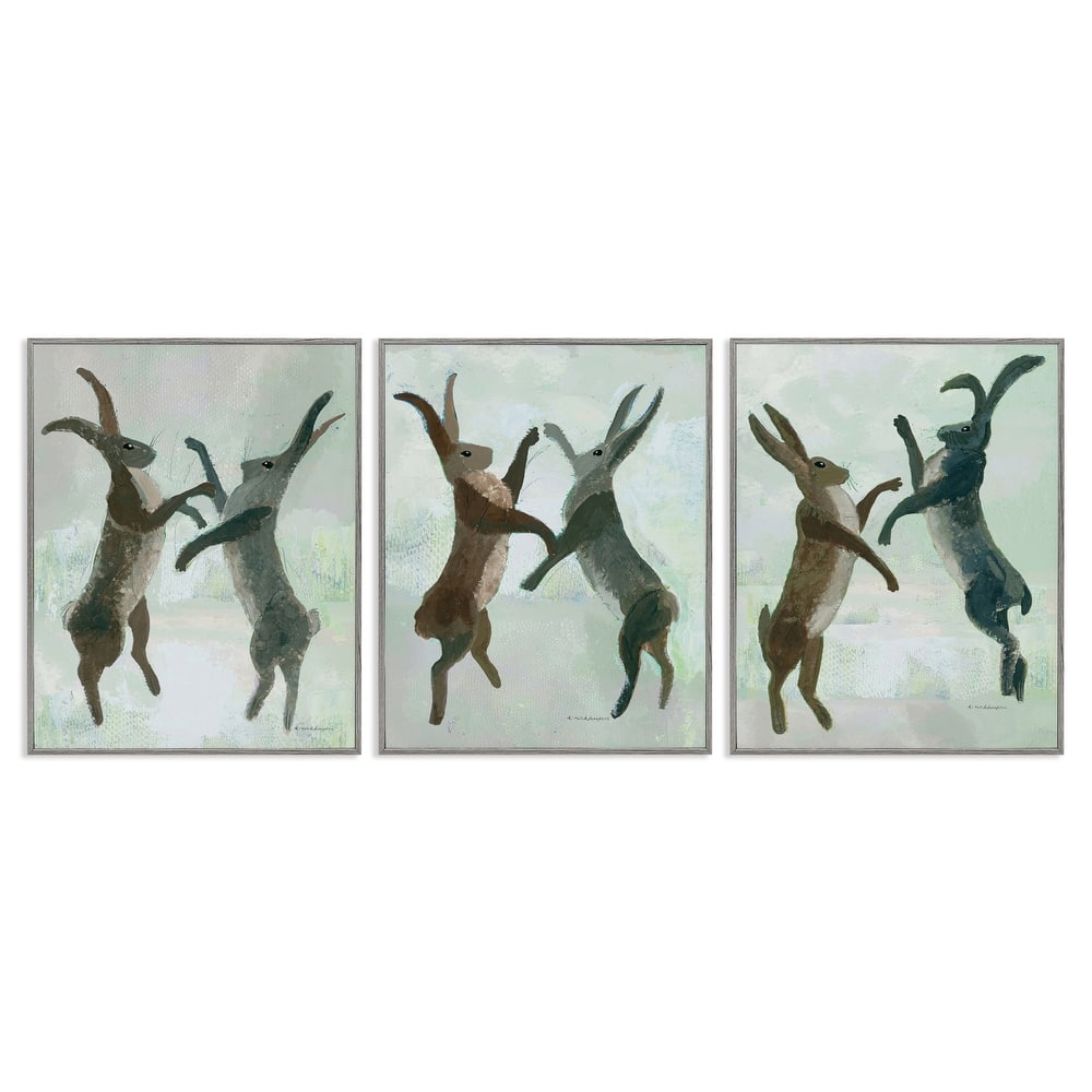 Stupell Battling Hares in Neutral Tones Framed Giclee Art Design By Kay Widdowson (Set of 3)