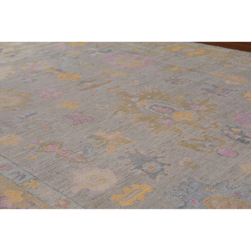 Hand Knotted Oriental 100% Wool Carpet Transitional All-Over Greys & Charcoal Oushak Area Rug - 9' 3'' X 7' 9''