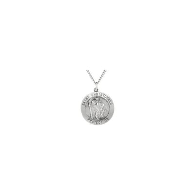 Curata Necklace 925 Sterling Silver 25 mm St. Christopher Medal 24" Necklace