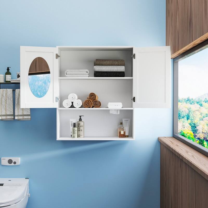 Wall-Mounted Two-Door Bathroom Mirror Cabinet with Facial Tissue Slot and Multi-Purpose Storage Space‌