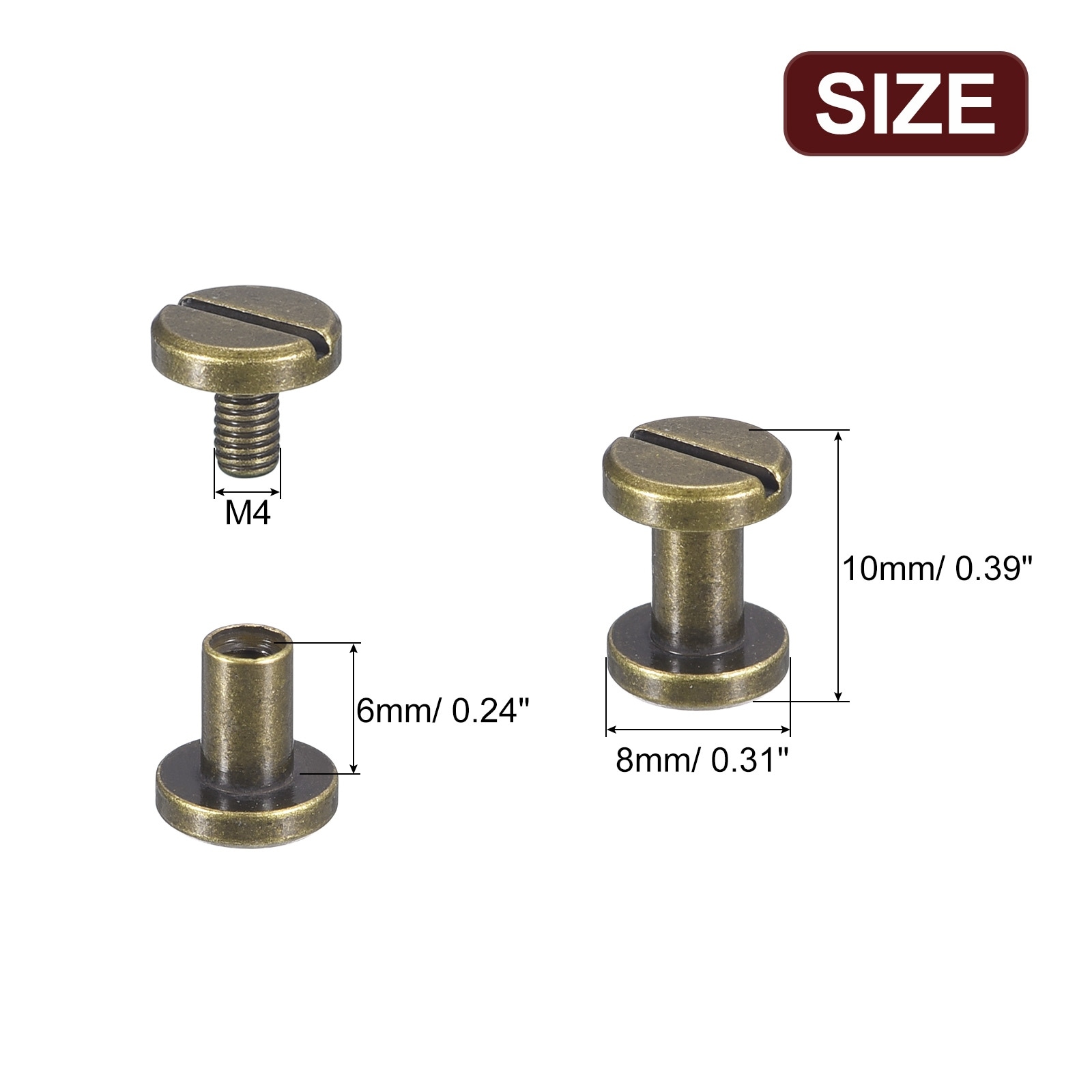 Brass Chicago Screws, Flat Head Screw Back Binding Post Nail Stud Rivets for Leather Craft Belt Strap