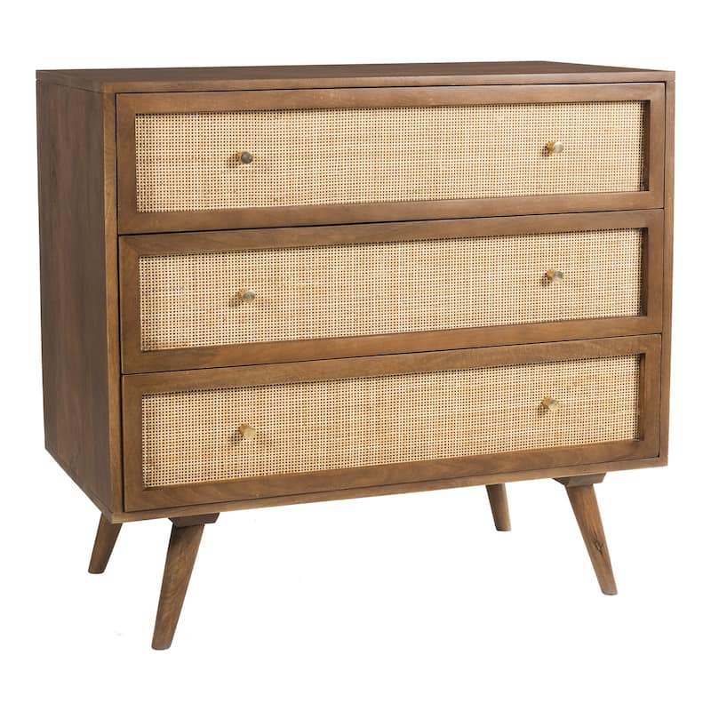Glenda Solid Wood Three-Drawer Chest with Natural Cane - Walnut