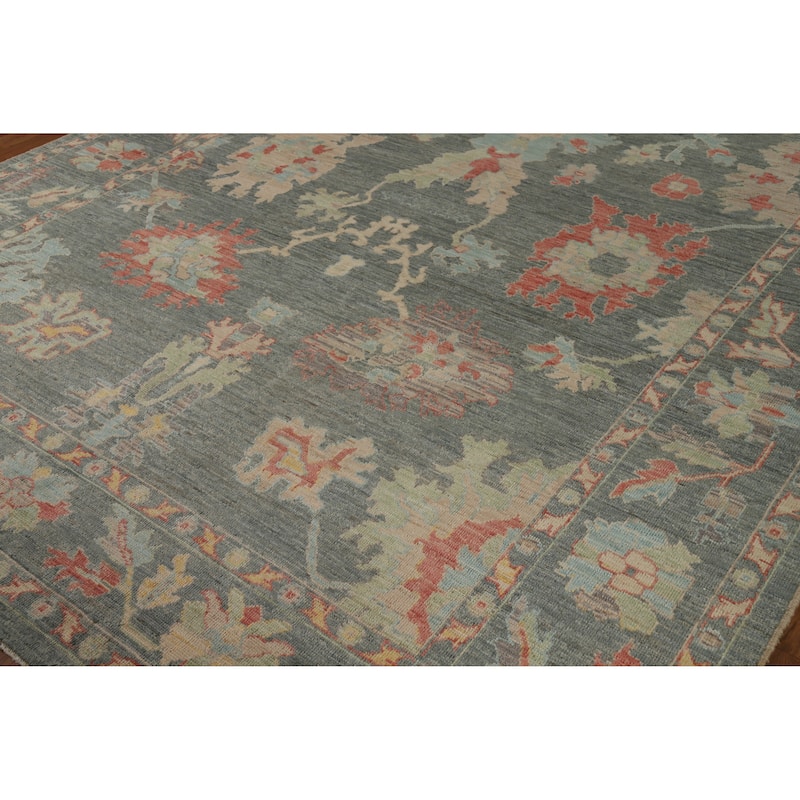Hand Knotted Oriental 100% Wool Carpet Transitional All-Over Greys & Charcoal Oushak Area Rug - 9' 10'' X 8' 1''