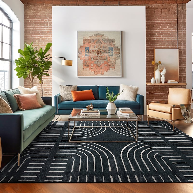 World Rug Gallery Bohemian Lines Washable Non Slip Area Rugs