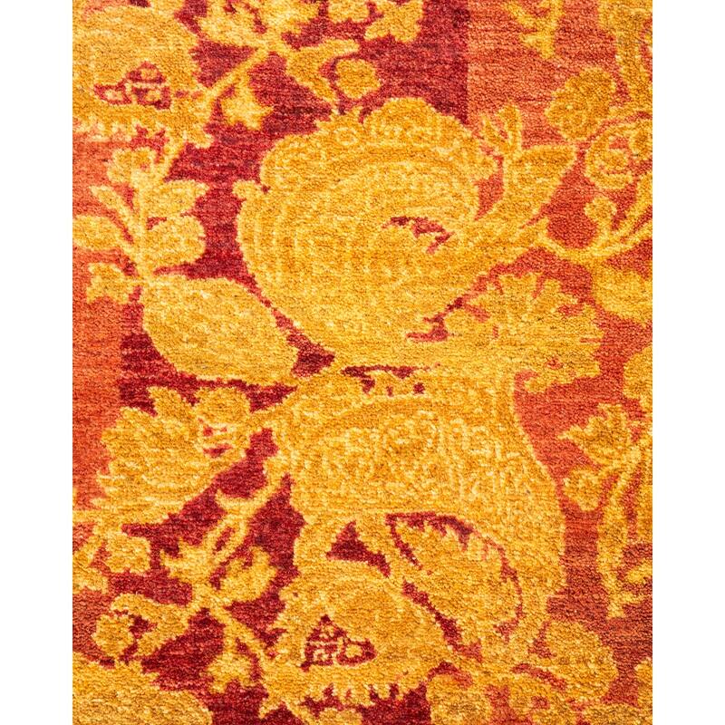 Overton Handknotted Wool Traditional Abstract Pink Runner