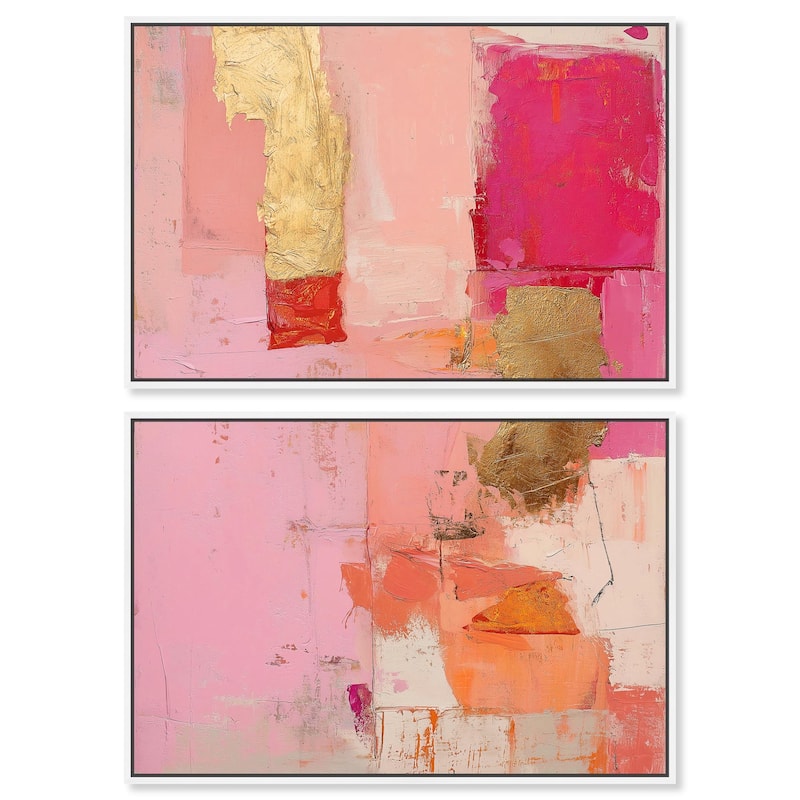Petal Patchwork I Canvas Set of 2 by Art Remedy - 30" x 20" - White