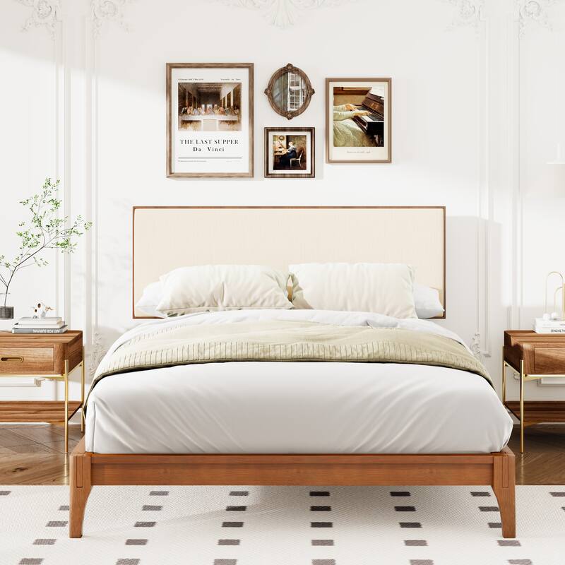 Bamboo Bed Frame Modern Platform Bed Wood Slat Support Low Profile Bed Open Frame with Under Bed Storage and Center Support Legs - Brown Beige - King