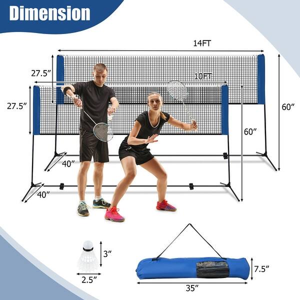Gymax 10FT Adjustable Badminton Net Set W/2 Shuttlecocks Portable