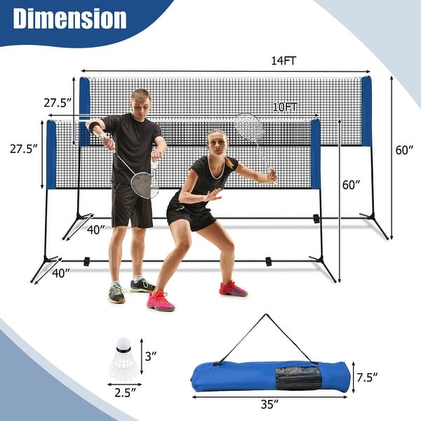 Gymax 14FT Adjustable Badminton Net Set W/2 Shuttlecocks Portable