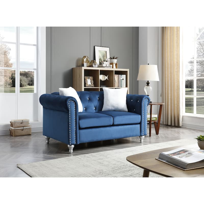 Raisa Microsuede Velvet Tufted Loveseat - Navy Blue