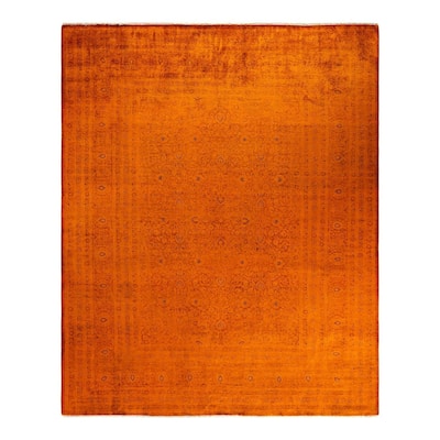 Overton Hand Knotted Wool Vintage Inspired Modern Contemporary Overdyed Orange Area Rug - 9' 3" x 11' 6"