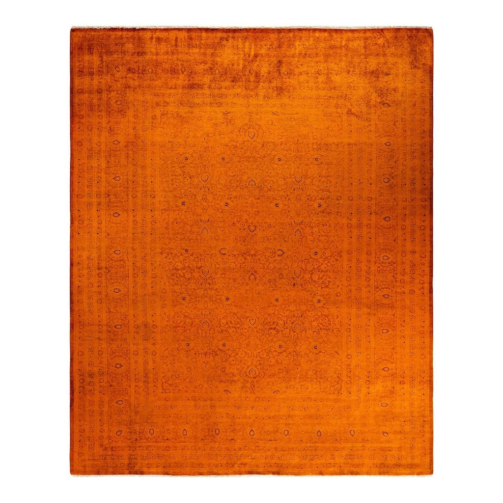 Overton Hand Knotted Wool Vintage Inspired Modern Contemporary Overdyed Orange Area Rug - 9' 3" x 11' 6"
