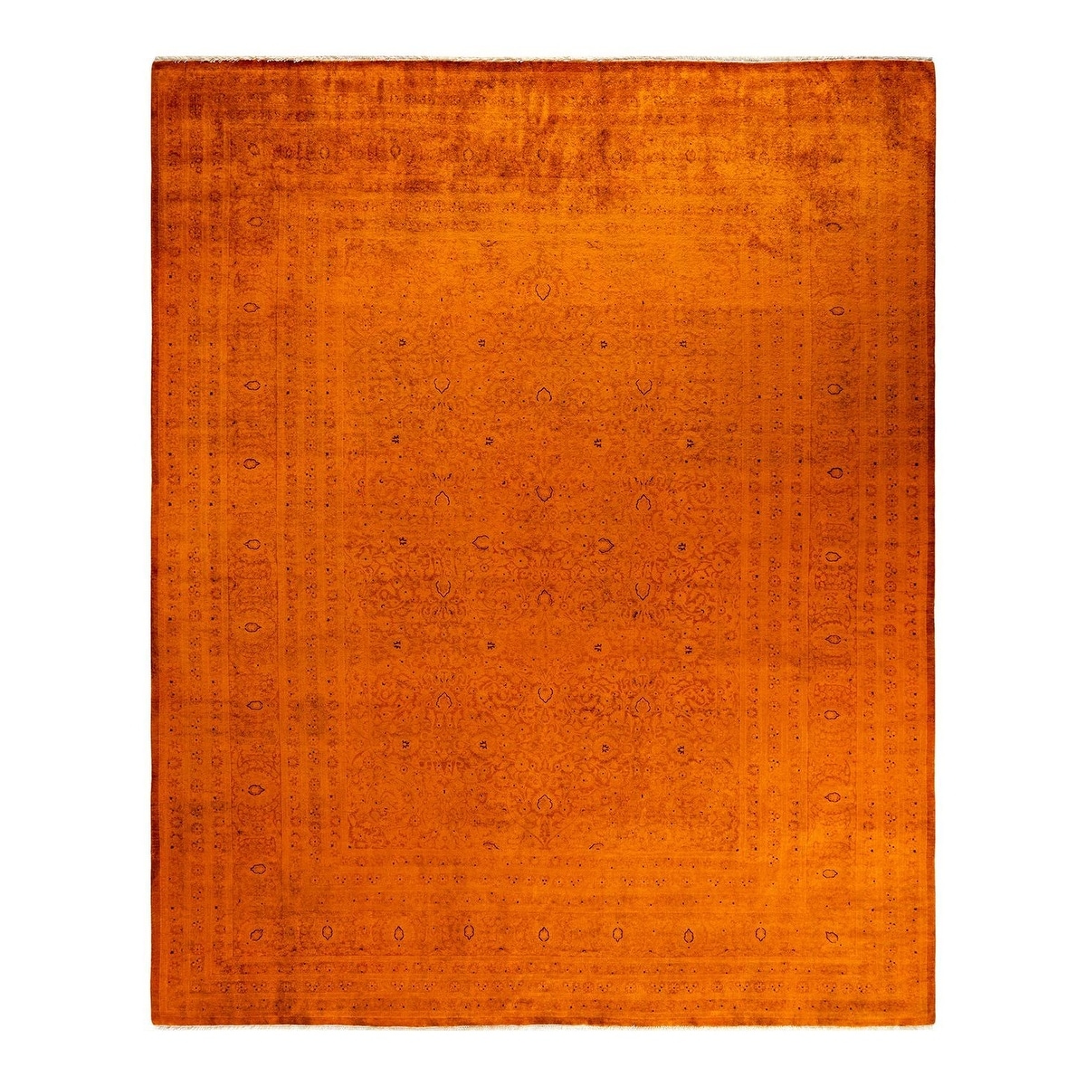 Overton Hand Knotted Wool Vintage Inspired Modern Contemporary Overdyed Orange Area Rug - 9' 3" x 11' 6"