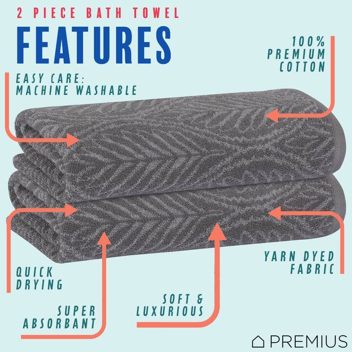 PREMIUS 2 Pack Leaf 100% Cotton Yarn Dyed Bath Towel, 27x54 Inches - 27x54 Inches