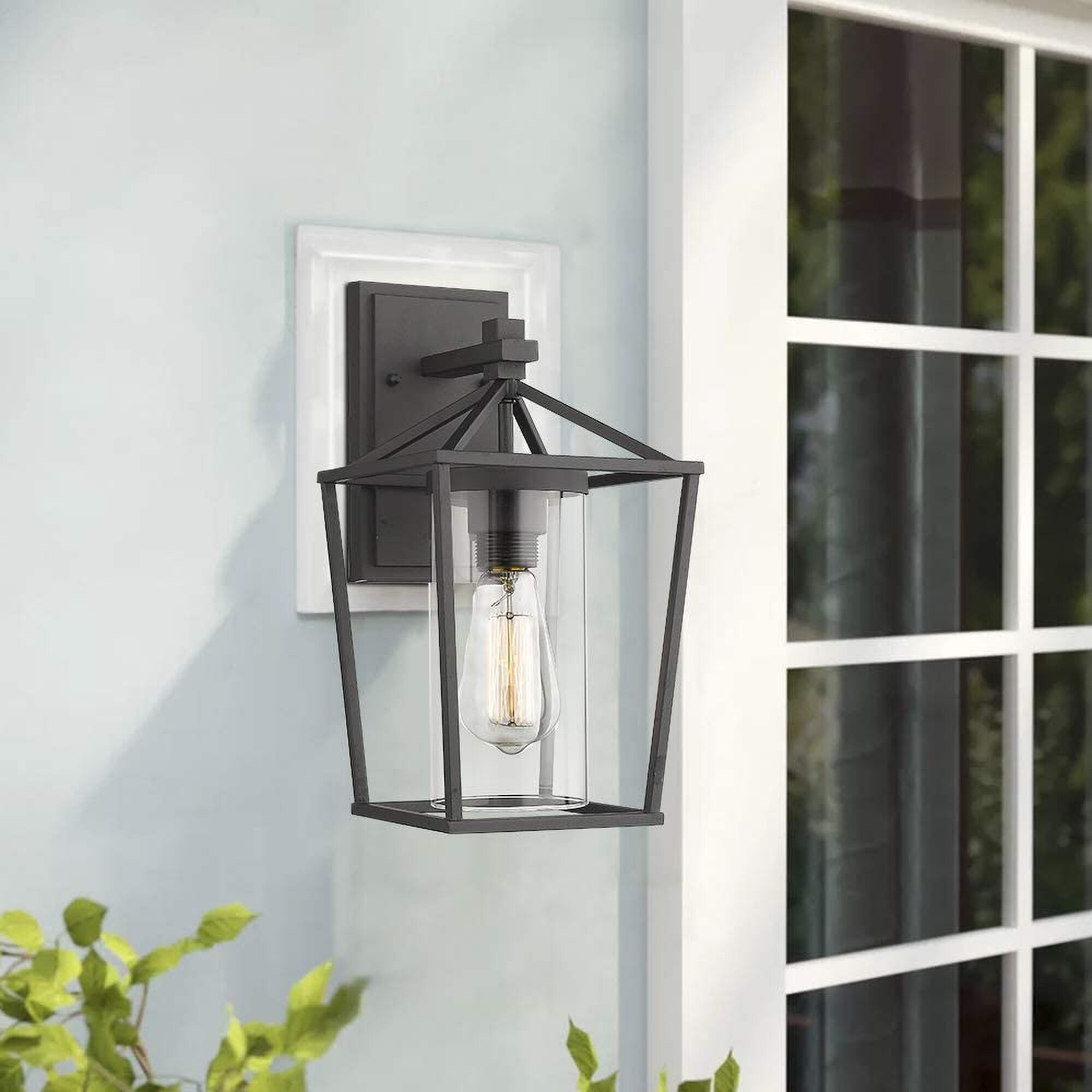 1-Light Exterior Wall Lantern in Black Finish with Clear Seeded Glass OS-1803EW1 Emliviar Outdoor Wall Sconce 