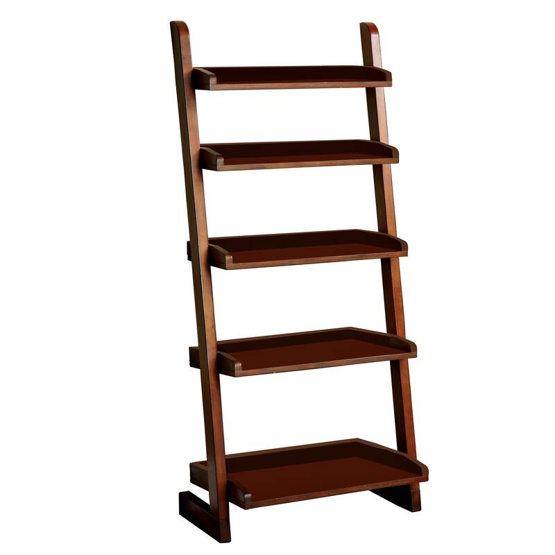 Stylish Transitional Ladder Shelf With 5-Shelves For Display, Oak
