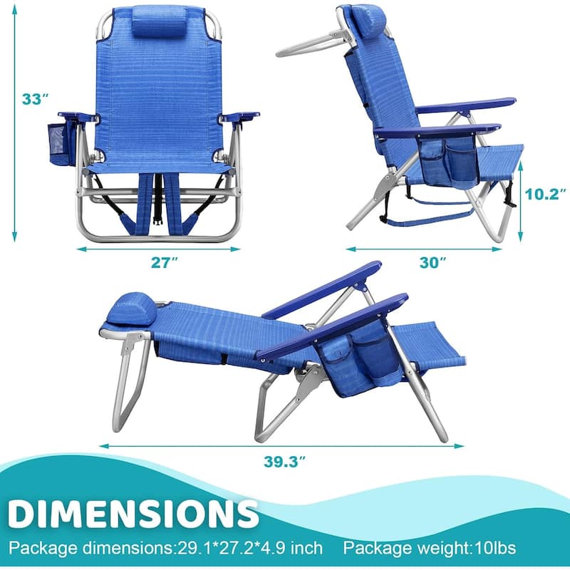 BOSSIN Backpack Beach Chairs for Adults,Adjustable high Beach Lounge Chairs with Towel Rack for Outdoor,Travel