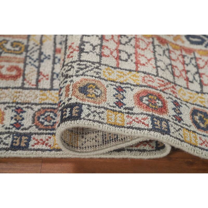 Geometric Khotan Oriental Runner Rug Hand-Knotted Wool Carpet - 2'6" x 8'0"