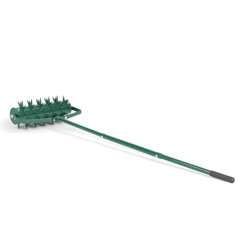 Green Lawn Aerator with Heavy-Duty Galvanized Steel Drum and Double Spikes and Rubber Handle - (17.3 x 6.7 x 59.8) in
