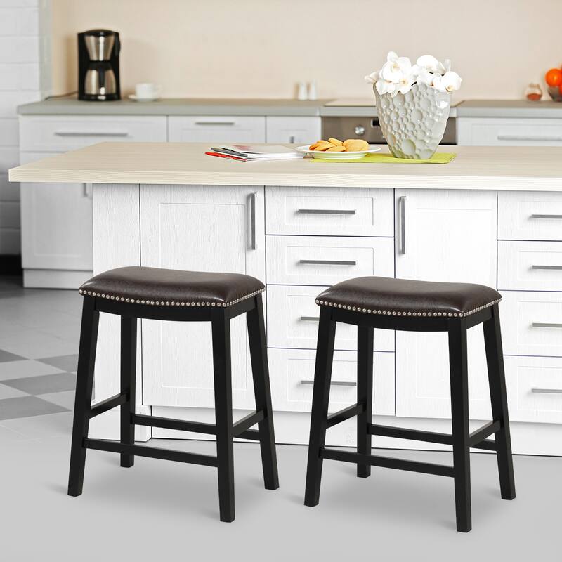 Gymax 4PCS 26'' Upholstered Counter Height Bar Stool PVC Leather