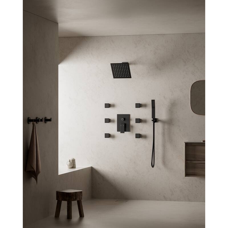 10" High-Pressure Balanced Rainfall Shower System with Handheld Spray & 6 Body Jets