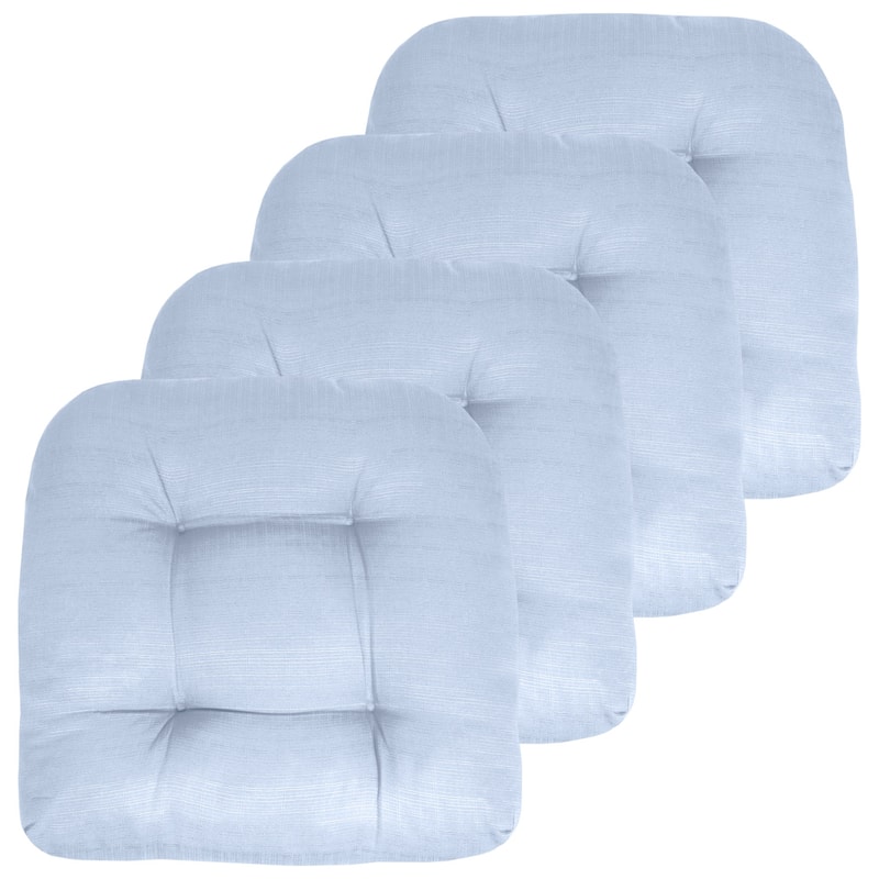 Sweet Home Collection Patio Cushions Outdoor Chair Pads Thick Fiber Fill Tufted 19" x 19" - Set of 4 - Light Blue