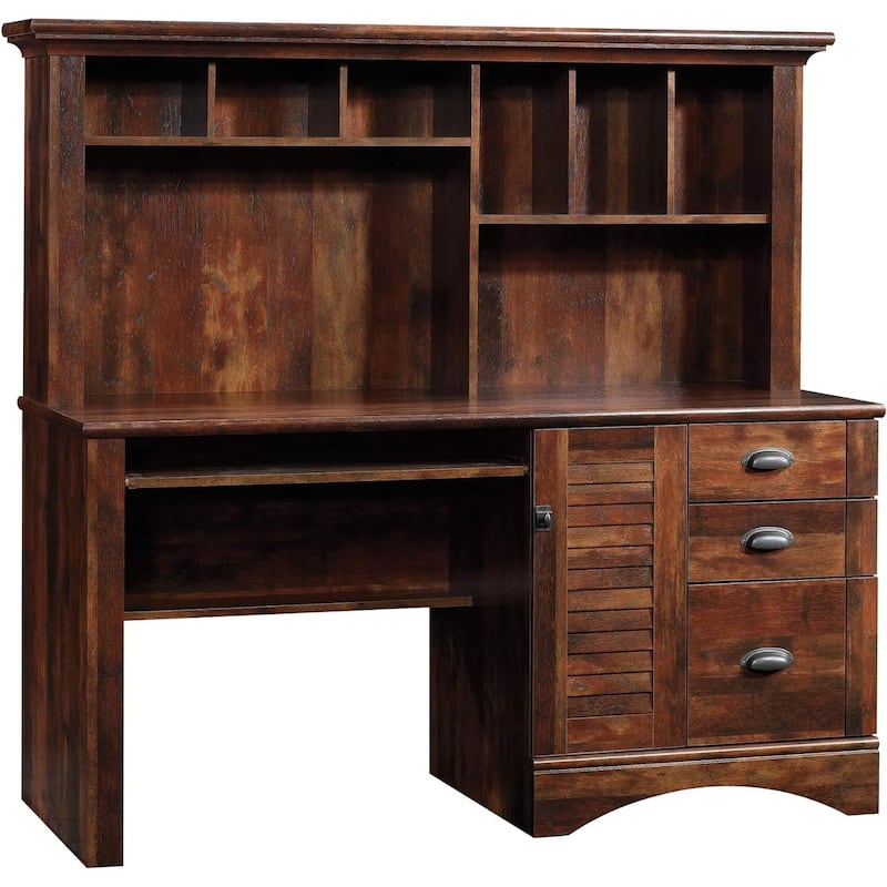 Modern Computer Desk with Hutch - Cherry Finish, Adjustable, 62" Wide, Home Office Desk