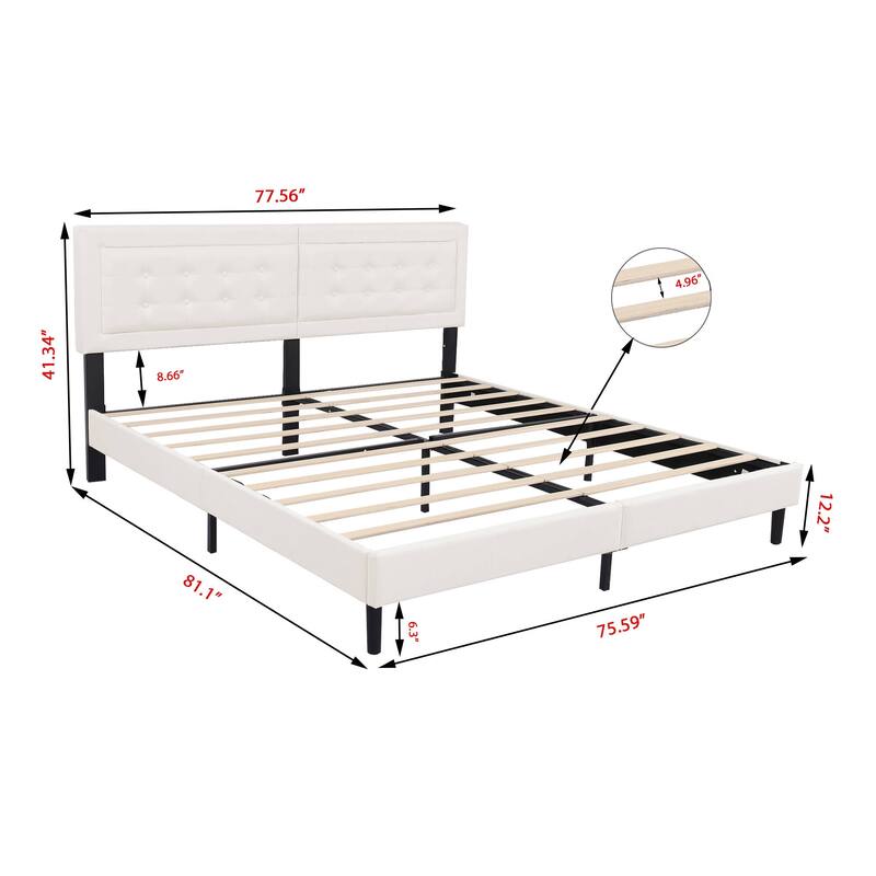 alazyhome Upholstered Platform Bed Frame with Button Tufting Headboard