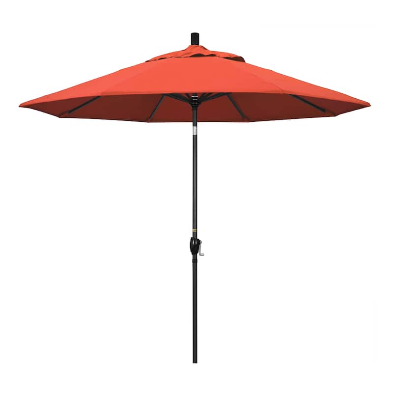 California Umbrella 9' Rd. Crank Lift Push Button Tilt Aluminum Aluminum Patio Umbrella, Black Finish, Olefin Fabric - Sunset