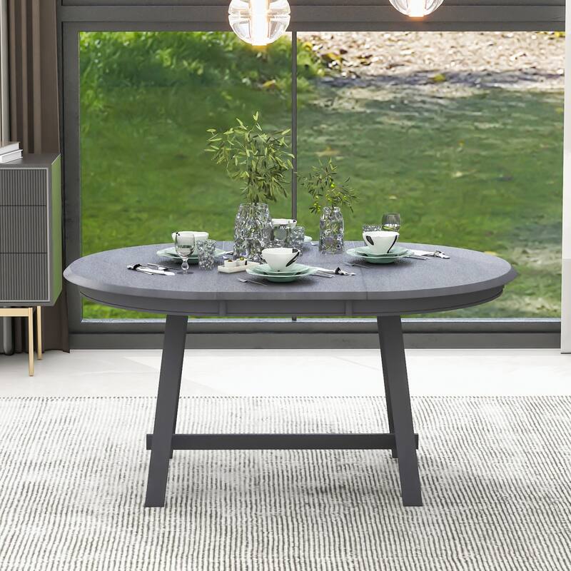 Round Extendable Wood Dining Table - Grey