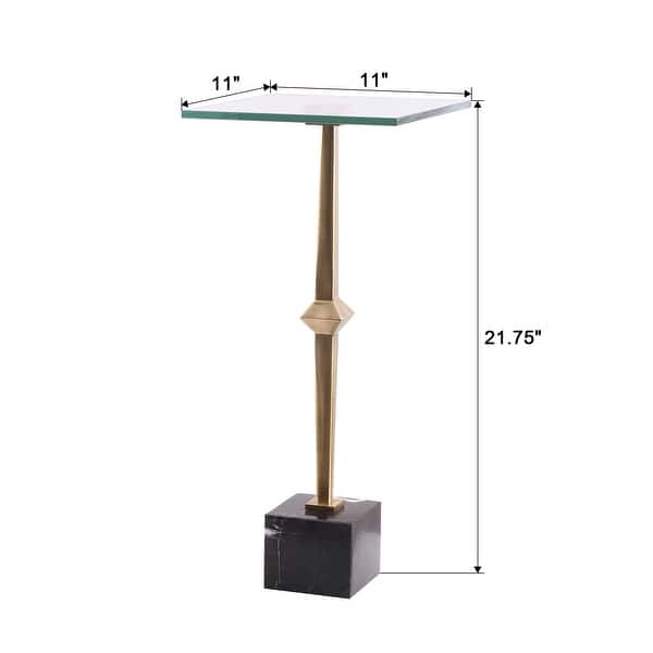 Antique Brass Square Glass Marble Pedestal Table Drink Table